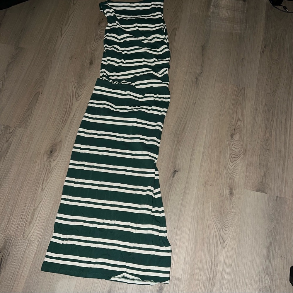 ASOS DESIGN Boat Neck Maxi Dress – Green Stripes (Size 10)